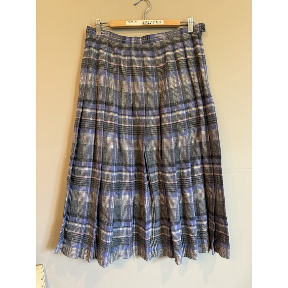 Vintage Pendleton Pink Purple Grey plaid Midi Pleated Skirt Size 16 USA